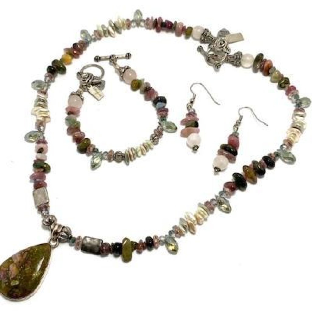 Handmade Jewelry Set By Surdigirl - Jewelry Set - Tourmaline, Pearls, Quartz